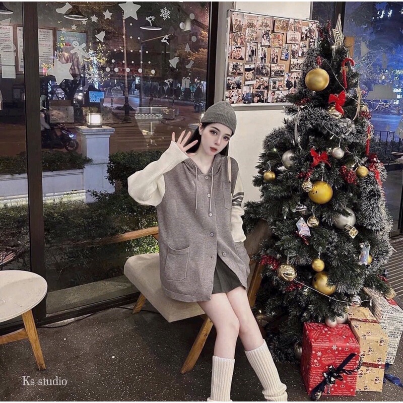 Áo khoác len cúc mũ