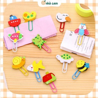 Kẹp giấy gắn charm gỗ color nhà cam