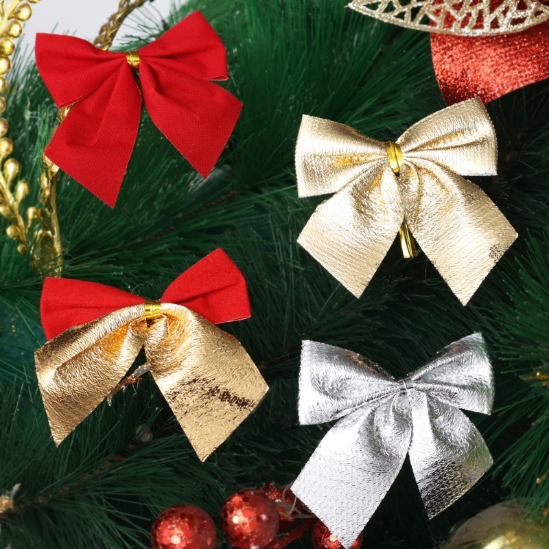 Set 12 Nơ Màu Vàng / Bạc Trang Trí Cây Thông Noel / Giáng Sinh