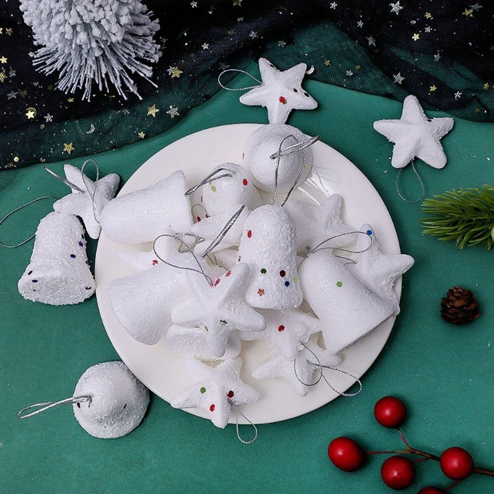 Set 6 Trái Châu Bằng Xốp Màu Trắng Hình Ngôi Sao Dễ Thương Treo Trang Trí Cây Thông Giáng Sinh Năm Mới