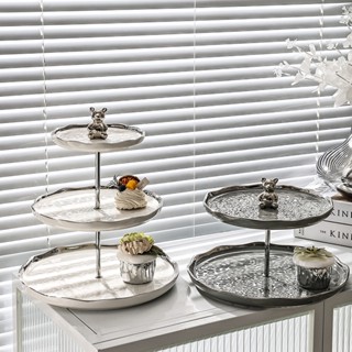  Đĩa Trái Cây Gốm Sứ 3 tầng trang trí nhà cửa Khay đựng bánh kẹo trang trí Tết 2024 - KSX1 