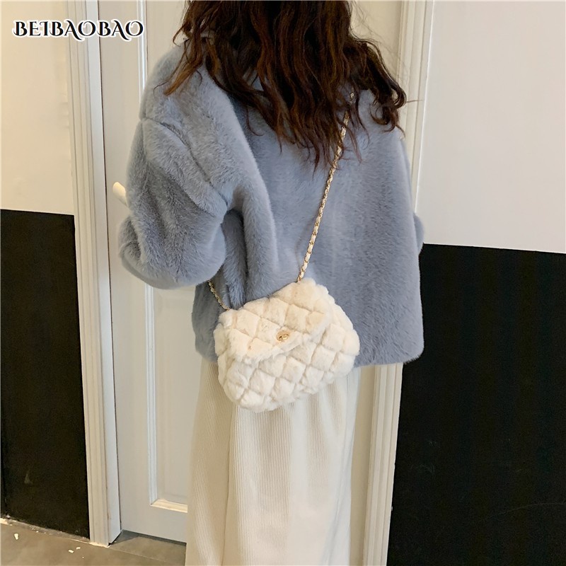 BEIBAOBAO Thời Trang Túi Đeo Chéo Lông Cừu Hình Đám Mây Xinh Xắn Phong Cách Hàn Quốc