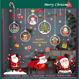 Combo-decal trang trí noel hít tĩnh điện - ông già noel trang trí dây đèn vào rèm châu noel -cdn156