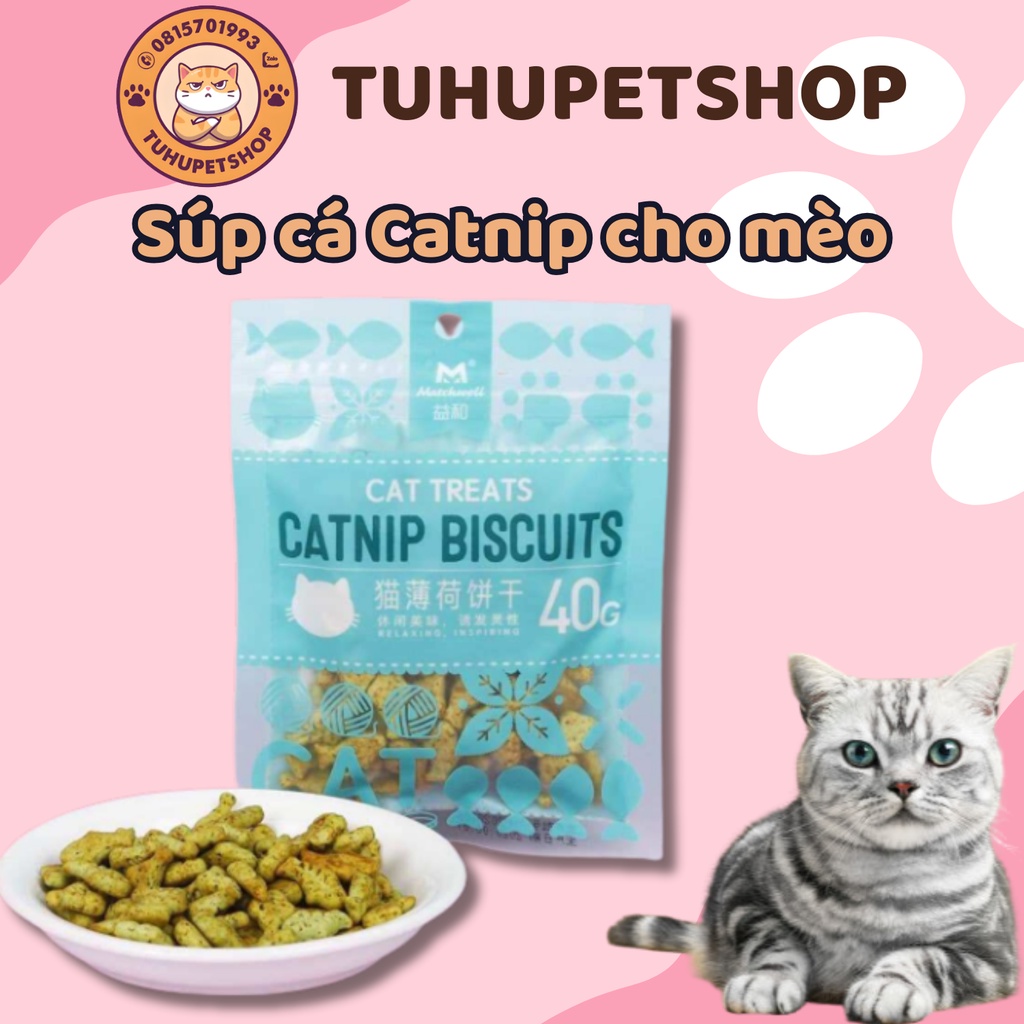 Bánh Cá Biscuits Catnip Giảm Búi Lông Viêm Răng Hôi Miệng Cho Mèo 40gr