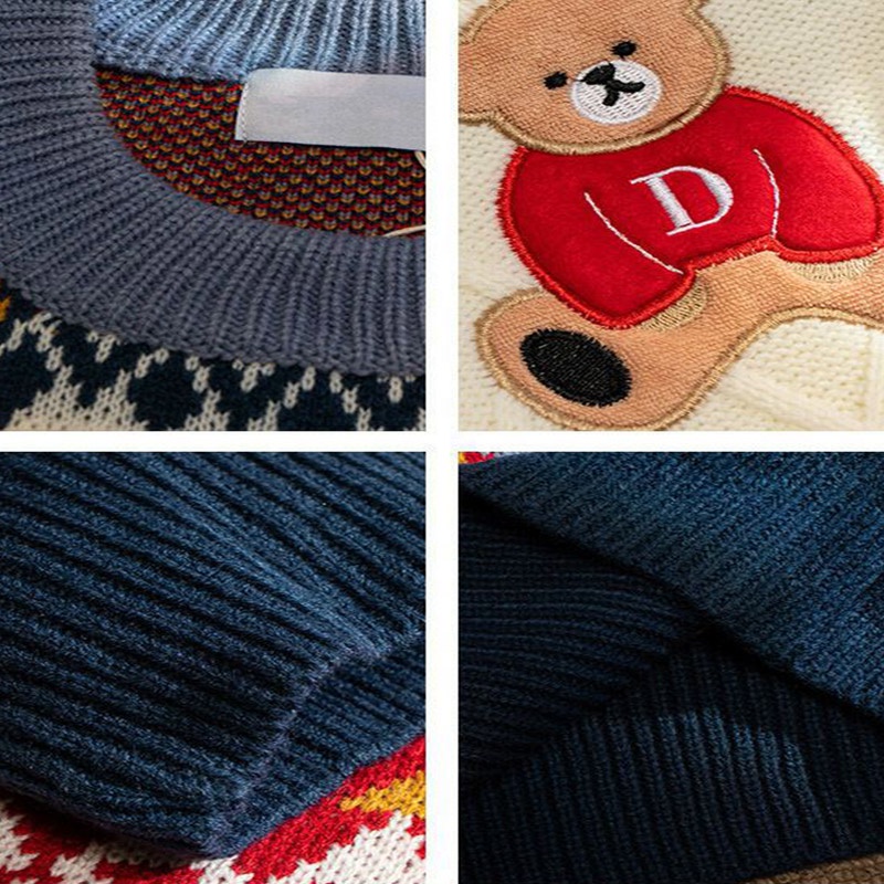 TIDE BEAR Áo Sweater In Hình Gấu Màu Tương Phản Phong Cách Giáng Sinh Và Năm Mới Hàn Quốc Cao Cấp Cho Cặp Đôi