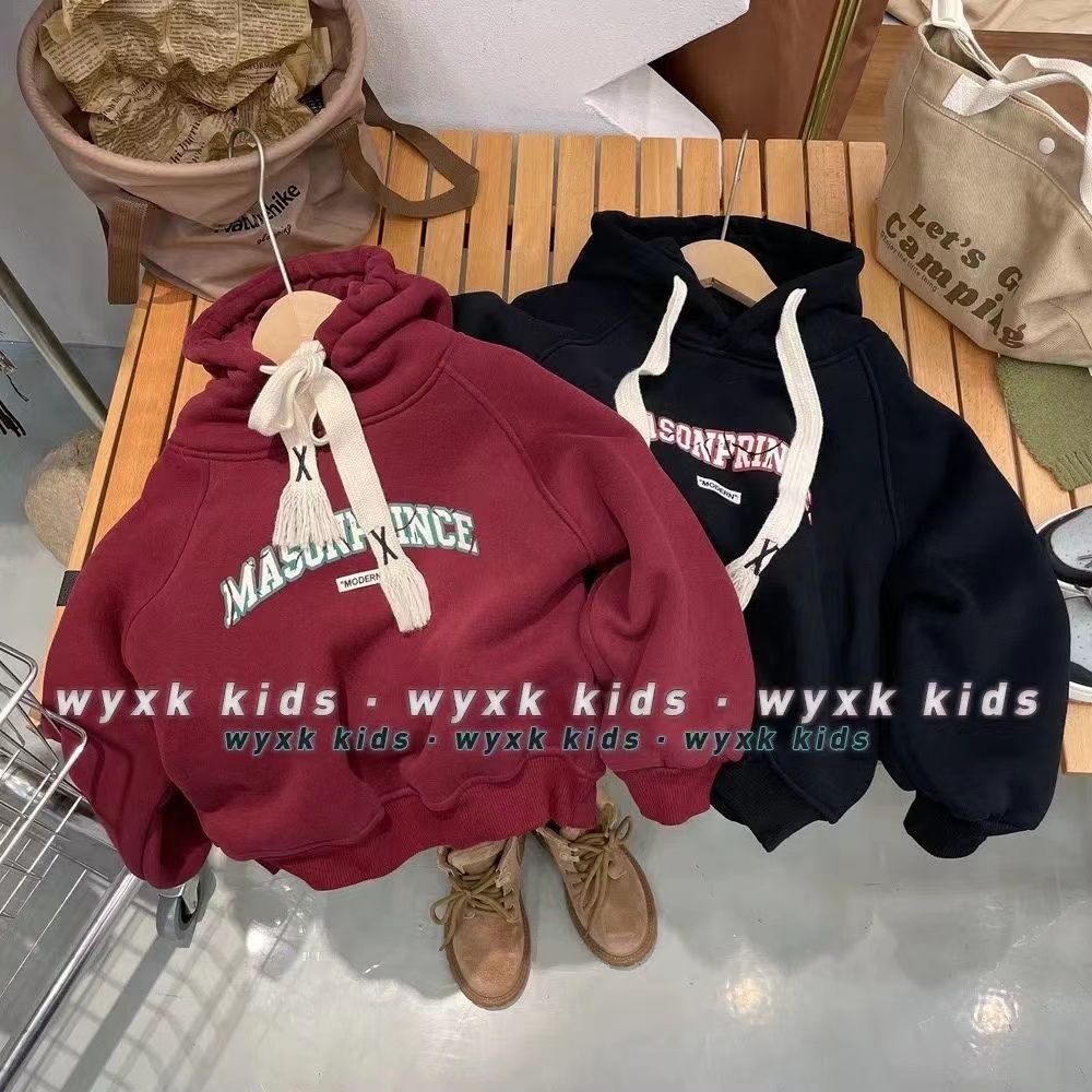 Áo Hoodie Vải Nhung Dày Dặn In Chữ Phong Cách Hàn Quốc Thời Trang Mùa Đông Cho Nam Và Nữ