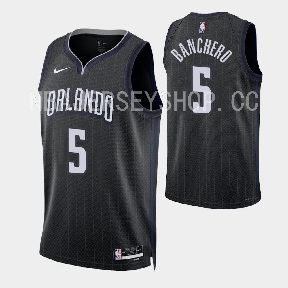 Áo Thun Bóng Rổ nba orlando magic 2022-23 Thời Trang Cho Nam #5 Áo Thun Đen Phiên Bản Thành Phố paolo Bankchero Ấn Nhiệt