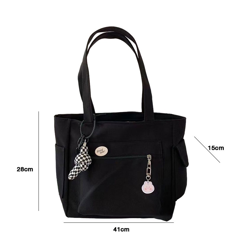 Yadou Túi Xách nylon Nhiều Ngăn Sức Chứa Lớn Chống Thấm Nước Màu Trơn Đơn Giản Cho Học Sinh