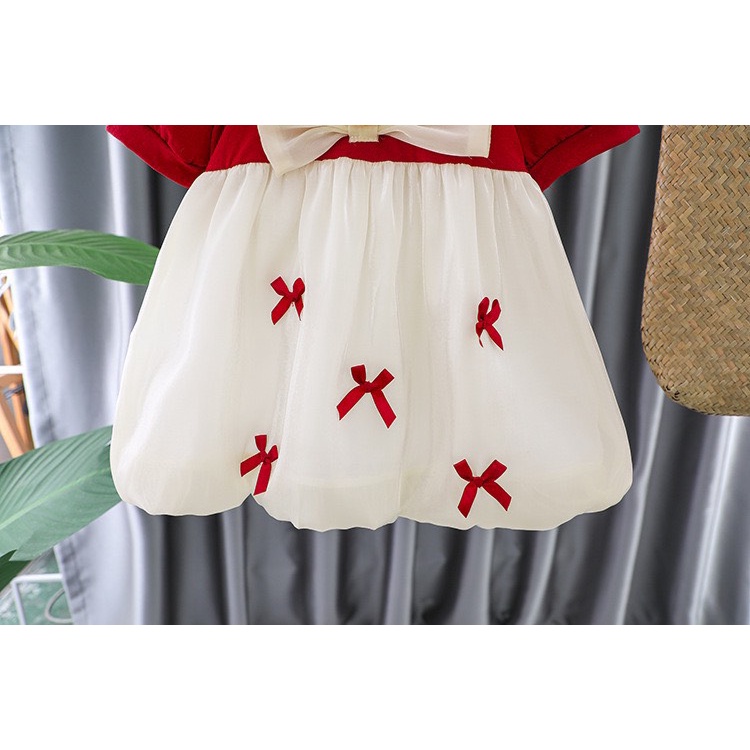 Đầm Đỏ Ngắn Tay Bé Gái 8-20kg  - Nụ Nọng Kids