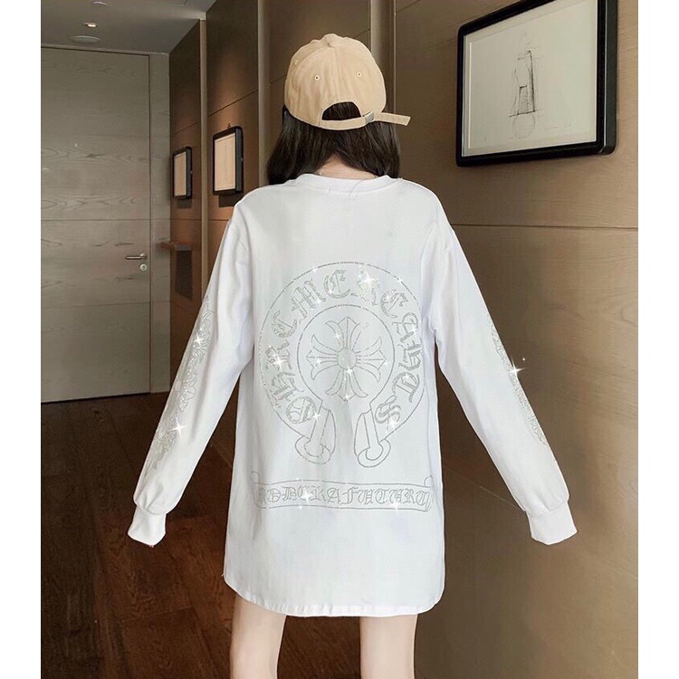 Chrome hearts Áo sweatshirt Dáng Rộng In Hình Thánh Giá Ngựa Nhiệt Độ Cao Thời Trang Xuân Thu Giản Dị Dành Cho Bạn Nữ