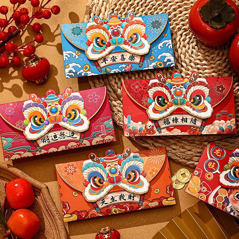 Set 4 Bao Lì Xì Đỏ Hình Rồng Trung Hoa May Mắn Cho Năm Mới 2024