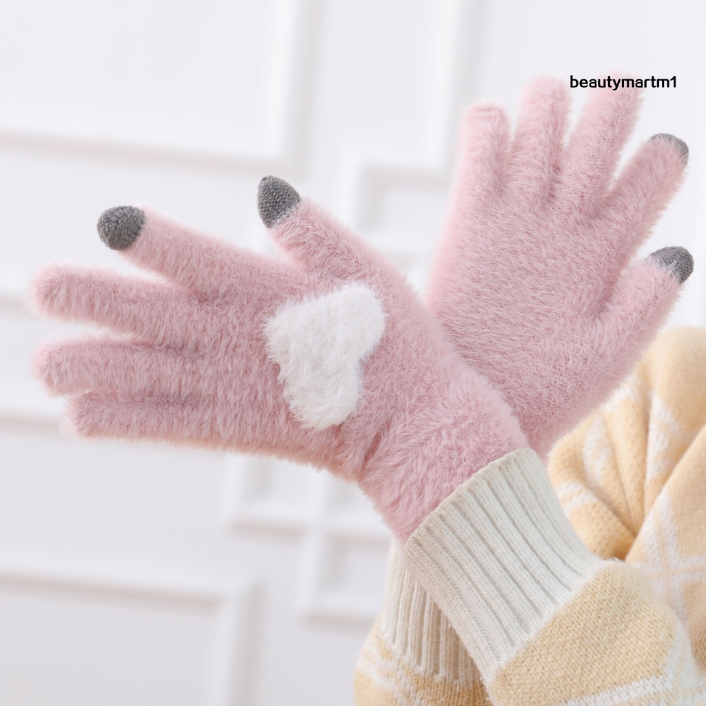 Găng Tay Lông Nhung Mềm Mại Hình Trái Tim Có Thể Sử Dụng Màn Hình Cảm Ứng Cho Nữ