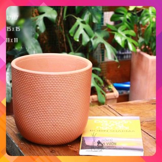 Chậu gốm đất nung kiểu trứng da rắn size 17cm lpcn08-17 - màu gốm đỏ , chậu trồng cây, gốm sứ sân vườn bình dươn