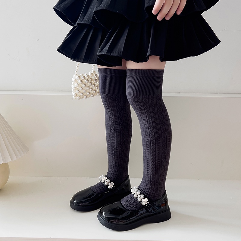 Đôi Vớ Cao Màu Trơn Bằng cotton Cho Bé Gái