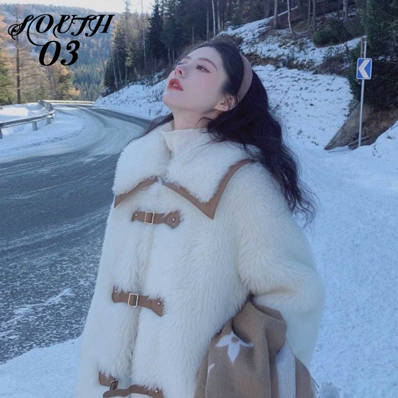 Áo Khoác Lông Cừu Trắng Dáng Rộng Thời Trang Thu Đông Mới 2023 Cho Nữ