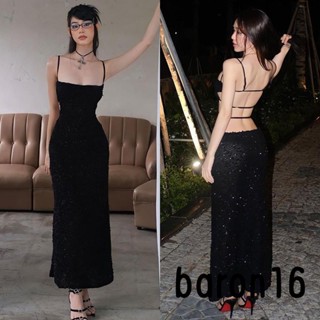Đầm Dài Hai Dây Hở Lưng Khoét Sâu Lấp Lánh Thời Trang Dự Tiệc Cho Nữ