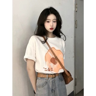 Áo thun nữ form rộng Guguno cotton cổ tròn in basic (A)