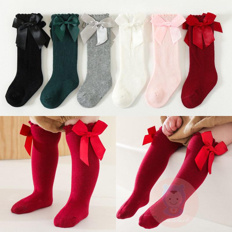 Vớ cotton Cao Đến Đầu Gối Màu Trơn Đính Nơ To Dễ Thương Dành Cho Bé Gái laa6-baby