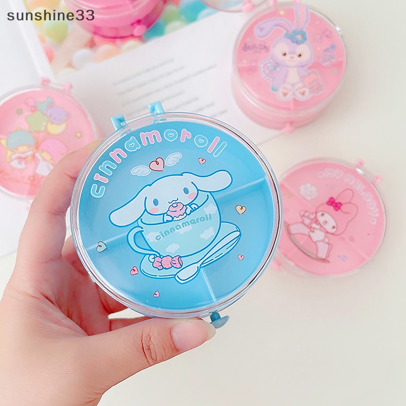 Hộp Đựng Trang Sức Để Bàn 4 Ngăn Hình Tròn Họa Tiết Hoạt Hình Dễ Thương