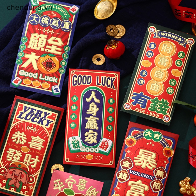 Bộ 6 Bao Lì Xì Năm Mới 2024 Họa Tiết Rồng Đỏ May Mắn diy