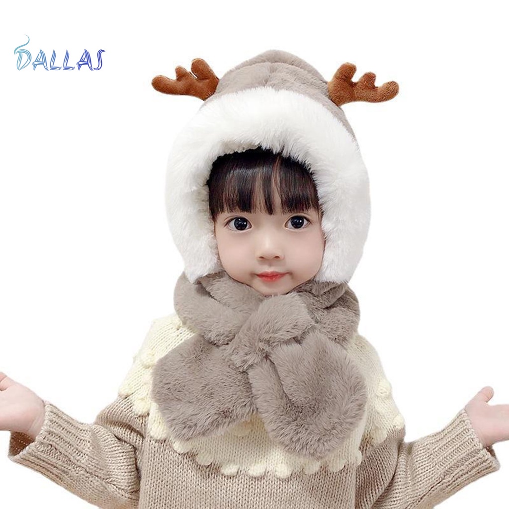 Mũ Trùm Đầu Vải Lông Dày Mềm Mại Giữ Ấm Tai Và Khăn Choàng Cổ Trang Trí Sừng Hươu Mùa Đông unisex