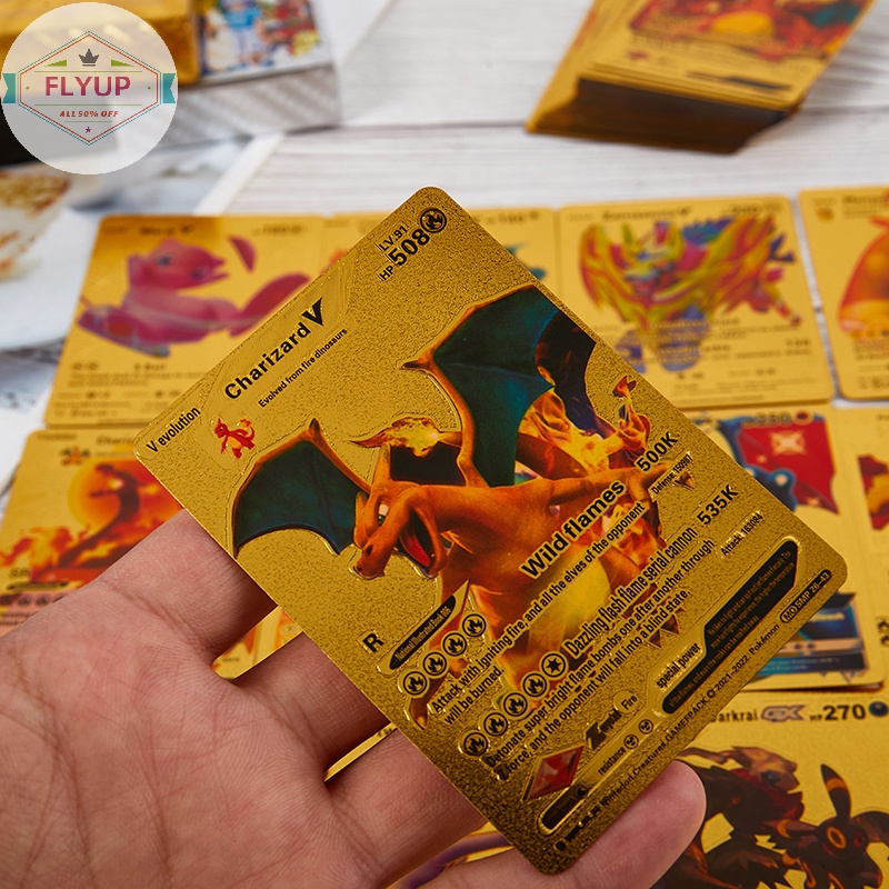 Hộp 55 Thẻ Bài pokemon Bằng Kim Loại Màu Vàng / Bạc vmax gx charizard
