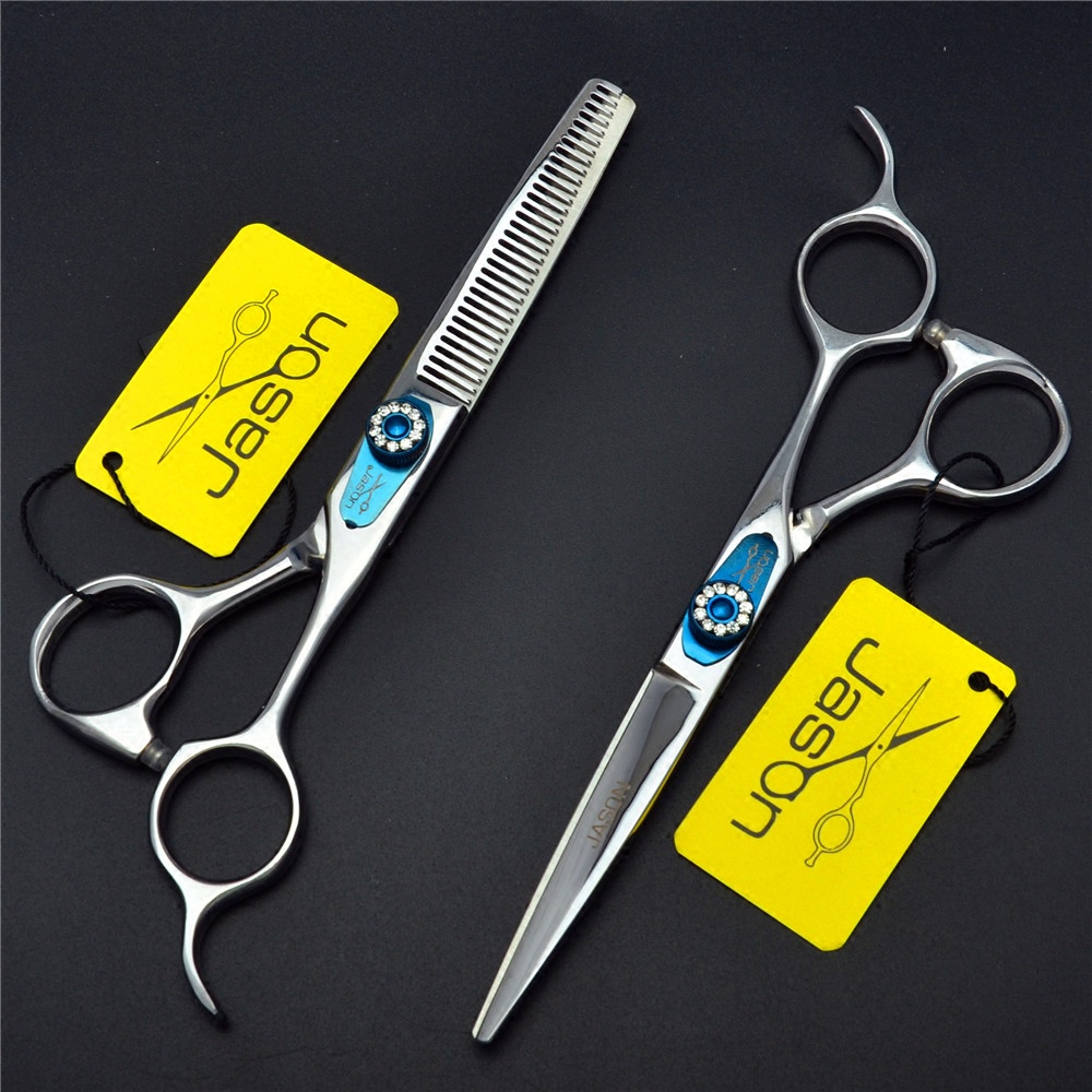 JASON JASON JASON Cắt Tóc Thẳng Salon Hộ Gia Đình Cắt Tóc Kéo Cắt Phẳng Nổ Mỏng Kéo 9CR Đá Quý Làm T