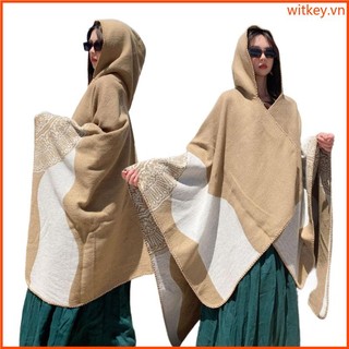 Áo Choàng sweater Có Mũ Trùm Họa Tiết Hình Học bohemian Cho Nữ
