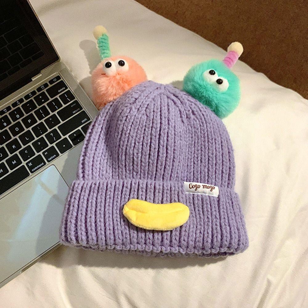 Mũ Len beanie Hình Xúc Xích Hoạt Hình Vui Nhộn Màu Kẹo Ngọt Thời Trang Thu Đông