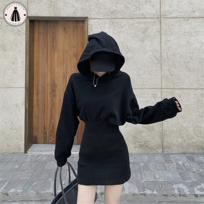 Đầm Hoodie Vải Nhung Dày Ôm Eo Thời Trang Cho Nữ