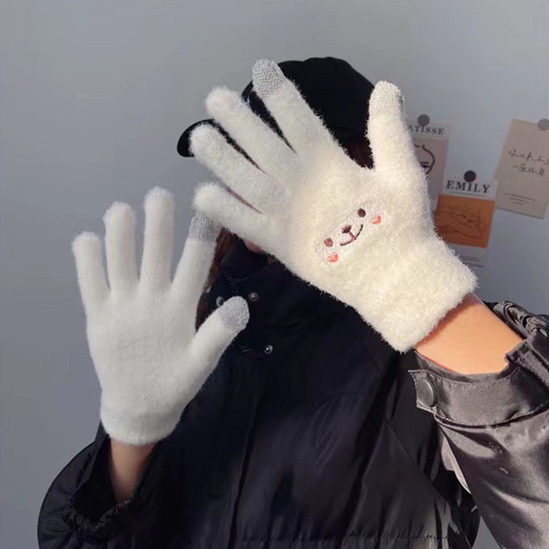 Găng tay nữ thêu hình icon HELLO dễ thương