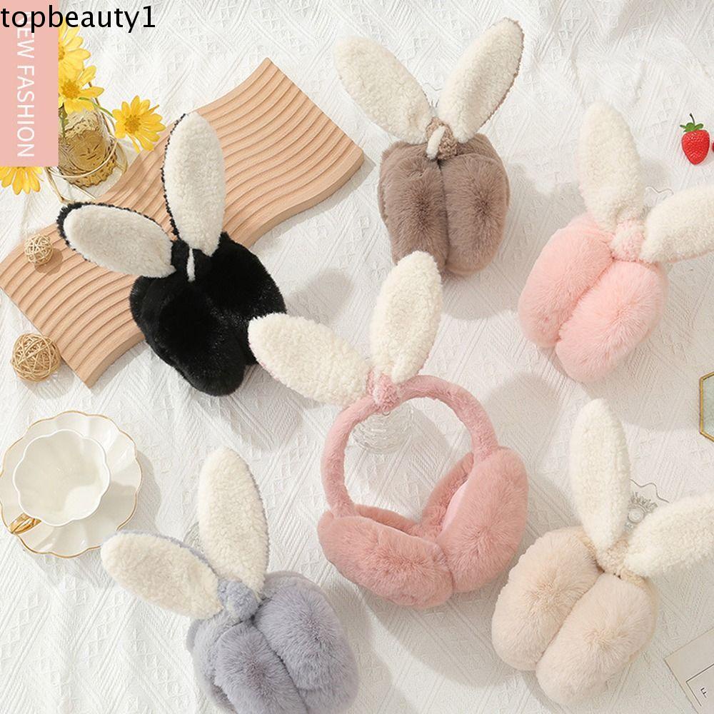 Chụp Tai Thỏ Bông Mềm Mại Giữ Ấm Mùa Đông topbeauty1 Có Thể Gập Lại