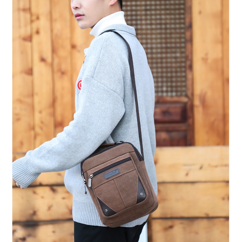 Elacent Túi canvas Đeo Chéo Đa Năng Chống Mòn Thiết Kế Đơn Giản Thời Trang Cho Nam
