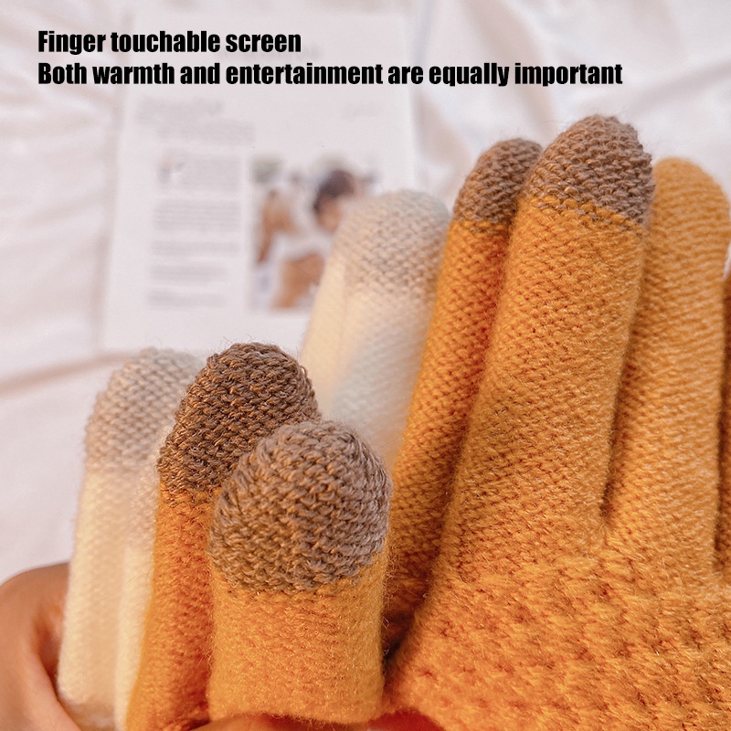 Găng Tay Len Dày Màu Trơn Giữ Ấm Có Thể Chạm Màn Hình Cảm Ứng