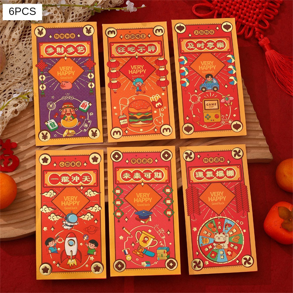 6 Cái/gói 2024 Cny Năm Rồng Dài Angpao Phim Hoạt Hình Phong Bì Màu Đỏ Sáng Tạo Gói Màu Đỏ Phong Bì Màu Đỏ Túi Quà Hongbao