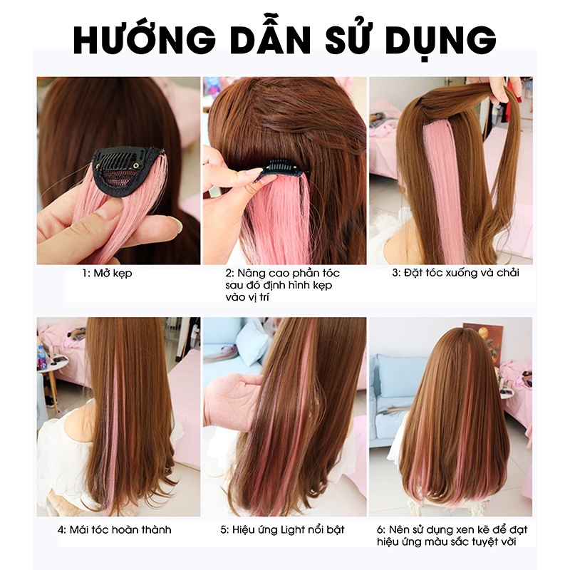 Kẹp tóc giả highlight nối dải màu Gradient 60cm mềm đẹp phong cách Hàn Quốc