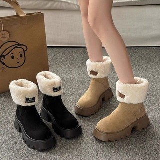 Giày Bốt Đi Tuyết Da Lộn Lót Lông Dày Dặn Cổ Thấp Chống Trượt Thời Trang Cho Nữ