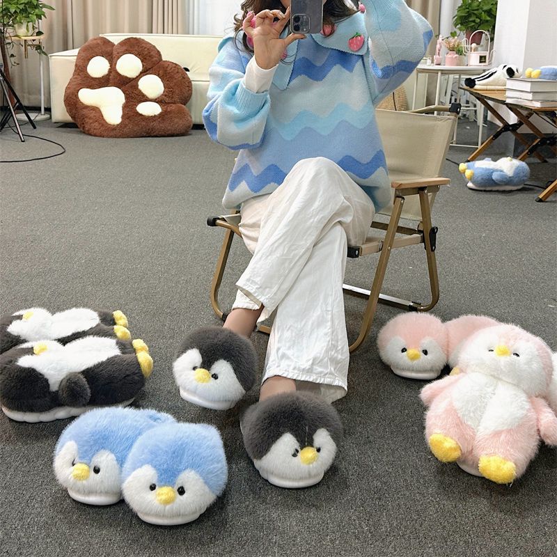 Dép Bông Đi Trong Nhà Hình Chim Cánh Cụt cute Mùa Đông 2024 Dày Dặn Ấm Áp Hình Chim Cánh Cụt Dễ Thương