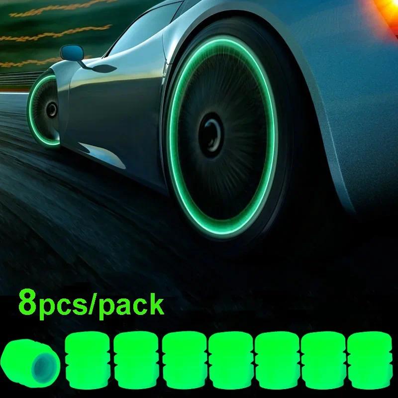 Bộ 8 Nắp Van Bánh Xe Hơi / Xe Máy Nhiều Màu Dạ Quang Chống Bụi