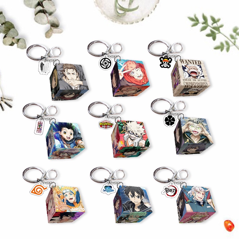 SLAM DUNK,Demon Slayer,JOJO,ONE PIECE,BLUE LOCK,Haikyuu!! Attack on Titan, NARUTO,SPY FAMILY,Jujutsu Kaisen,Tokyo Revengers,Hunter, Chainsaw Man Small Rubik's Cube Keychain Pendant
