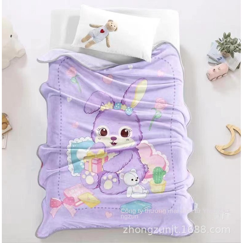 Chăn cho bé đi học chăn tuyết nhung cho bé hình ngộ nghĩnh chất tuyết nỉ nhung mềm mịn , rất an toàn cho bé KT 1m x 1m4