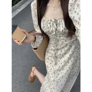 Đầm Hoa Cổ Vuông Tay Dài Thời Trang Mùa Hè Xinh Xắn Cho Nữ
