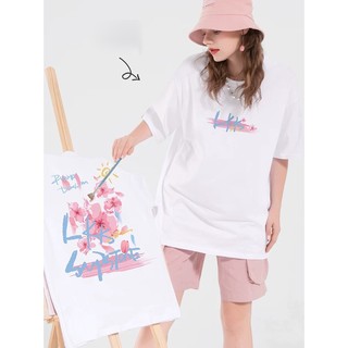 Áo thun nữ form rộng cotton cổ tròn in basic