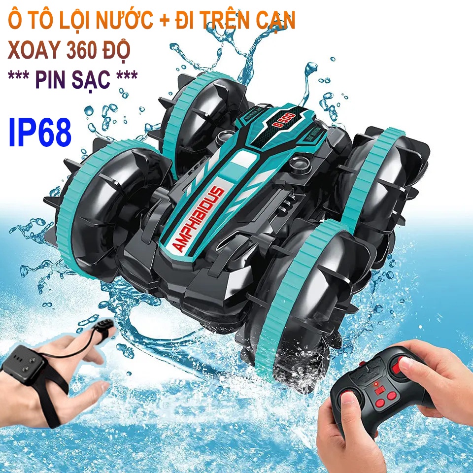 ( Hàng mới ) Ô Tô Điều Khiển Từ Xa 🚔Ô Tô 💦LỘI NƯỚC💦 và Chạy Trên Cạn Cực Ngầu Cho Bé - Pin sạc siêu trâu