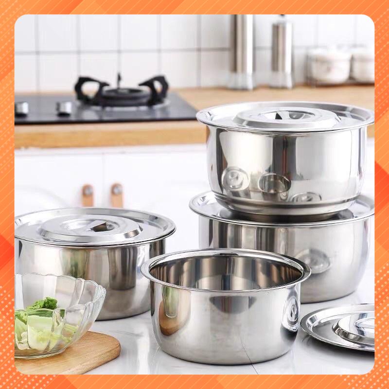 SÉT 5 BÁT TÔ INOX KÈM NẮP ĐẬY DÙNG ĐƯỢC BẾP TỪ