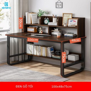 Bàn học phong cách Bắc Âu kèm kệ sách và giá sách kích thước lớn, bàn làm việc màu gỗ sáng thiết kế hiện đại.