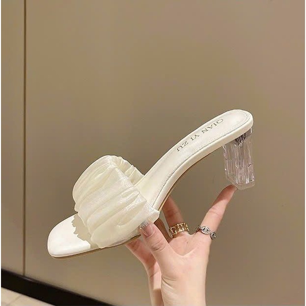 Dép guốc cao gót 7p ZUANGSUKA gót trụ quai nhún MSP Guốc nữ 7p ZSK Quai Bèo gót trong tiểu thư