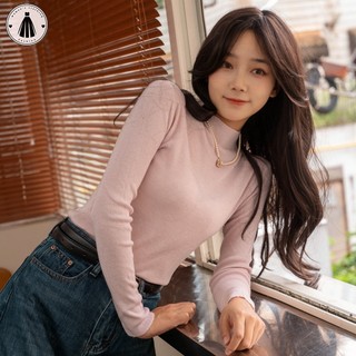 Hormoo Dopamine hottie đi lại thân thiện với da cổ nửa bó sát đáy áo thun dài tay dành cho nữ