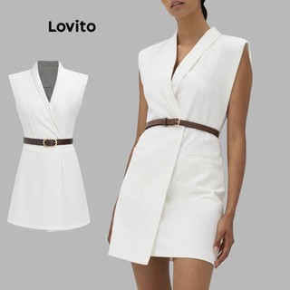 Đầm Lovito màu trơn ôm sát phối nút thời trang thanh lịch cho nữ L59ED132 (Trắng)