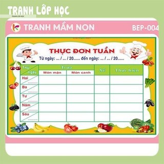 Tranh mầm non - bảng thực đơn mầm non - bep004